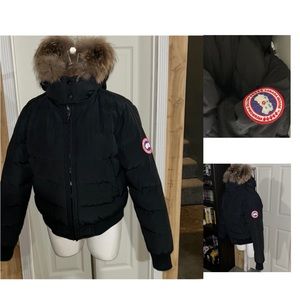 Large SAVONA BOMBER L Lg BLACK Fur made in CANADA GOOSE down